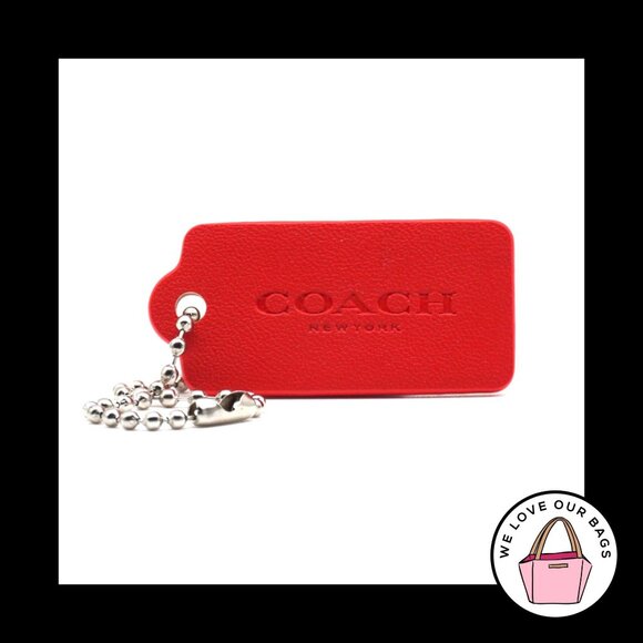 1.75" Medium COACH NEW YORK Red Leather Nickel Fob Bag Charm Keychain Hang Tag - Picture 1 of 1